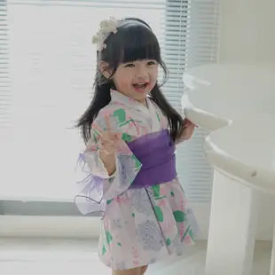 Augelute Baby童衣 日系和風花朵浴衣套裝 附腰帶造型服 日式和服 女童洋裝 小孩和服 60364