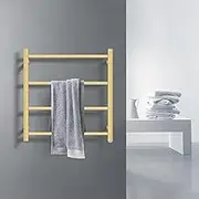 ACA Trading 4 Rungs Bathroom Electric Heated Towel Rail Rack 520x500mm Wall Mounted Square Towel Warmer Stainless Steel Towel Heater Dryer Heated Towel Rail Holder Waterproof SAA (Gold)