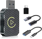ZVCXOE Wireless Carplay Adapter for iPhone iOS 9+ and Android Auto, 2-in-1 CarPlay Box for Wired Carplay Cars, Plug and Play, Mini USB Adapter with USB-C and USB-A Cables, Black
