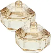 Ipetboom Stylish Manicure Glass Nail Cups Set of 2 Lids Decorative Nail Dish Bowl for Artistic Manicure