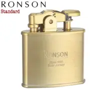 Ronson Standard Gold Satin Plain Pattern Brass Flint Oil Lighter Japan