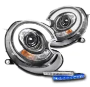 For 07-15 Mini Cooper Xenon LED Tube Projector Black Headlight w/Blue DRL Signal (for: Mini)