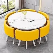 Office Conference Reception Table and 6 Chair Round Dining Table Set for 6 Coffee Table Dining Table Meetings Table Negotiation Table(Yellow 2)
