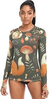 [RPLIFE] Cute Animals Foxes Mushrooms Women Long Sleeve Running Top, Summer Hiking Shirts Women