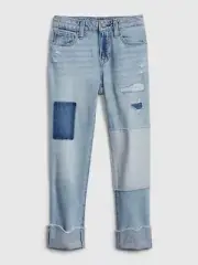 Gap Kids Girls Denim Patch Girlfriend Jeans Pants Distressed Size 7 NEW