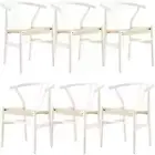 Anemone Set of 6 Wishbone Dining Chair Beech Timber Replica Hans Wenger - White