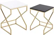 Home Décor Furniture Tea Tables, Snack Table, Modern Small Coffee Table, MDF Sofa Side Tables Set, MDF Top & Metal Frame, 2 Piece Living Room or Lounge