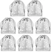 Locmeo 8 Pcs Disco Sequin Hangover Bag, Drawstring Hangover Pouch Bachelorette Gift Bags Recovery Kit Bag for Retro 70s 80s 90s Disco Wedding Bridal Shower Bachelor Party Favors(6 x 7 Inch)