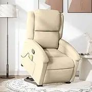 Stand up Recliner Chair Cream Fabric, Massage Points for Living Room, Bedroom, Reading, Reclining, Comfy Furniture, Power Lift - 185 Characters