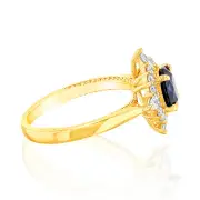 Sterling Silver Gold Plated Created Sapphire And White Zirconia Fancy Ring, Q