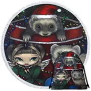 Cute Fairy and Christmas Ferrets Round Beach Towel