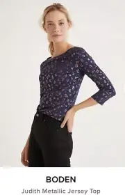 Boden Top Women’s 6 Judith NEW Shirt Navy Leopard Animal Print 3/4 Sleeve Fitted