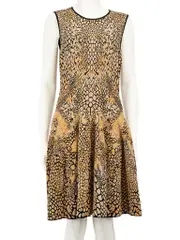 Brown Knit Pattern Knee Length Dress