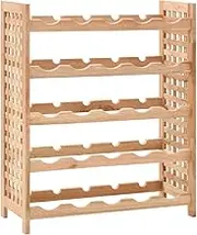 Wooden Wine Rack Shelf - 63x25x73 cm - Solid Walnut Wood Storage - 25 Bottle Holder Organizer, Kitchen Bar Countertop, Liquor Cabinet Display Stand
