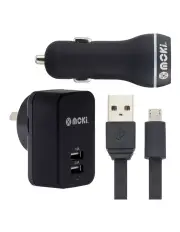 [Moki] MicroUSB Syncharge Cable + Car + Wall Black