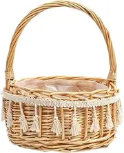 [Cabilock] Flower Girl Baskets Rattan Woven Basket with Handles Easter Eggs Candy Basket Basket Wedding Bride Handheld Basket Flower Girl Decorative Basket Wicker Basket