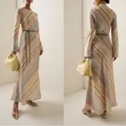 Zimmermann Halliday Stripe Bias Cut Long Sleeve Linen Maxi Dress US 8 NWT