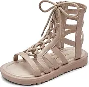 [Balabala] Girls Sandals Gladiator Strap Princess Flat Sandals, Beige, 10 Toddler