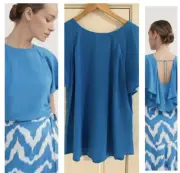WITCHERY Cyan Silk Flutter Sleeve top size 12 BNWT