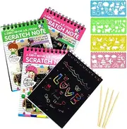 kayhan Rainbow Scratch Paper Notes Scratch Art Activity Books Scratch Magic Doodle Note Pad for Kids Arts and Crafts Perfect Travel Activity or Girls Boys Teens (Mini-4 Pack)