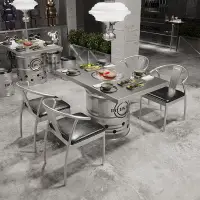 在飛比找蝦皮購物優惠-不鏽鋼桌椅 不鏽鋼餐桌 餐飲店桌椅 不銹鋼火鍋桌韓式炭火烤肉