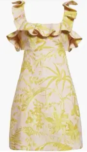 Zimmermann Golden Tropical Print Ruffle Linen Dress Size 1 AU NWT