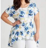 Ladies plus size 16 AUTOGRAPH hi lo hem Garden short sleeve tunic top NEW 2449