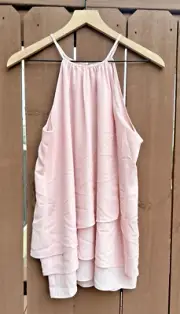 Calvin Klein Women Size Small Halter Sleeveless Layered Chiffon Top Shirt Blush