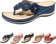 [FLASHWIST] Women’s Orthopedic Arch Support Flowers Clip Toe Sandals, sandals women Comfortable Open Toe Wedge Sandals, Navy Blue, 38 M EU