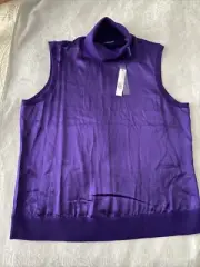 Elie Tahari XL Silk Satin Turtle Neck Top Sleeveless Wool Cashmere Sweater