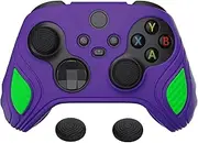 PlayVital Scorpion Edition Two-Tone Anti-Slip Silicone Case Cover for Xbox Series X/S Controller, Soft Rubber Case for Xbox Core Controller with Thumb Grip Caps - Neon Genesis Purple & Green