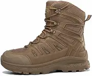 [NVBHOF] Tactical Combat Boots for Men, Lightweight Breathable Mid-Top Lace Up Work Army Boots, Non-slip Waterproof Hiking Boots, for Combat Army Safety Boots