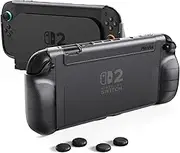 PlayVital Pure Protective Case for Nintendo Switch 2 - Dockable Shockproof TPU Cover with 4 Thumb Grips | Ergonomic Grip Design & Anti-Slip Protection - Clear Black