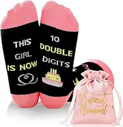 [MengCat] 10 Year Old Girl Birthday Gifts Cool Girls Socks Unique Birthday Gifts For Women Granddaughter Teen Girl Gifts Trendy Stuff Double Digits Birthday Girl Best Tween Girls Gifts Christmas Sock Gift