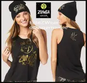 ZUMBA Love Tee Shirt Top Tank w Gold Metallic Foil+Beanie Hat S M L XL 2 Pc.Set!