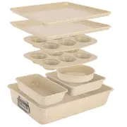 8-Piece Nonstick Stackable Bakeware Set - PFOA, PFOS, PTFE Free Baking Tray Set w/Non-Stick Coating, 450�F Oven Safe, Round Cake, Loaf, Muffin, Wide/Square Pans, Cookie Sheet