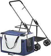 Dog Strollers for Small Dogs Clearance, Lightweight Dog Stroller for 2 Dogs Cats Puppy & Kitten, Breathable Pram Pet Stroller for Cat, Dog and More, Foldable Carrier Cart(Dark Blue)