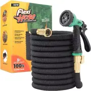 Expandable Garden Hose, 100 FT 3/4 Inch Solid Brass Fittings & Double Latex Core