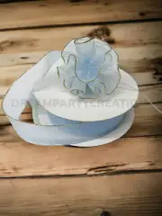 7/8" (LIGHT BLUE) Organza PULL RUFFLED BOW Ribbon GOLD Edge on one side 25 Yds