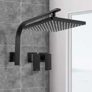 ACA Bathroom 10" 250mm Rain Shower Head Set With Twins Tap Gooseneck Wall Arm Black Square
