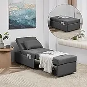 Cozy Castle Sleeper Chair, Convertible Chair Bed, 4 in 1 Ottoman Bed, Pullout Small Sofa Bed, Durable Linen Fabric Chaise Lounge, for Living Room, Charcoal Black
