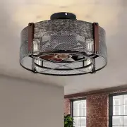 Caged Ceiling Fan with Lights and Remote, Small Farmhouse Low Profile Ceiling Fa