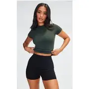 Petite Dark Green Contour Sculpt Cap Sleeve Top, Dark Green