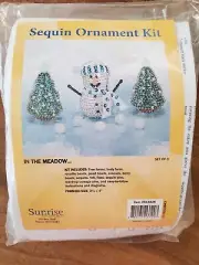 New VTG Sunrise Craft Snowman Christmas Trees In The Meadow Sequin Ornament Kit