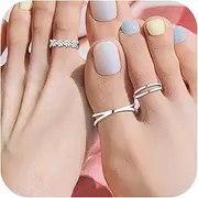 [Poxtex] 3Pcs Toe Rings for Women Sterling Silver, Non Tarnish Silver Toe Rings Set, Adjustable Flower Summer Beach Foot Jewelry Gifts for Women