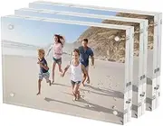 Acrylic Picture Frames 3 Pack,4x6 Inch(10x15cm),Clear Freestanding Double Sided 20mm Thickness Frameless Magnetic Photo Frames Desktop Display for Bedroom Living Room Home Office