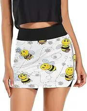 [RPLIFE] Cute Cartoon Bees White Running Skirts, High Waisted Skort for Women, Work Out Skirts Women
