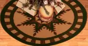FEATHERED STAR QUILTED CHRISTMAS TREE SKIRT approx. 48" DIAMETER TEA DYED