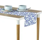 Blue Traditional Leaves Table Runners - 12"x72" or 14"x108"