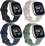 [4 Pack]Sport Bands for Fitbit Versa 4 Bands&Fitbit Versa 3 Bands, Fitbit Sense 2 Bands&Fitbit Sense Bands Women/Men, Soft Classic TPU Adjustable Comfortable Replacement Wristbands
